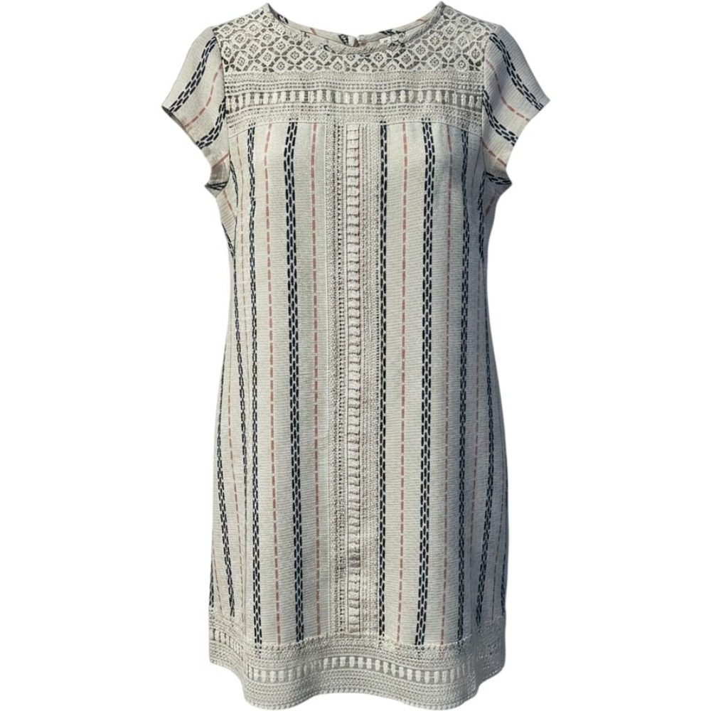 Xhilaration Dress Shift Crochet Trim Striped Casual Short Sleeve Medium